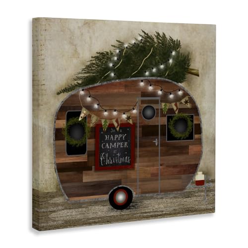 Happy Camper Christmas Rustic Canvas Wall Art 36 x 36 in – Unframed Wrapped