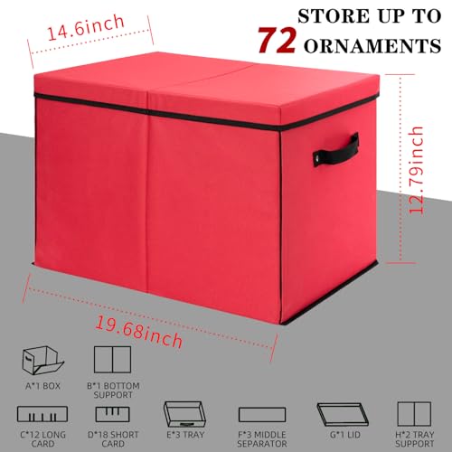 Christmas Ornament Storage Box with Adjustable Dividers and Trays