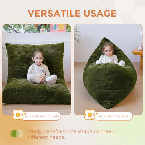 3-in-1 Kids Bean Bag Chair, Convertible Foam Floor Sofa for Play & Lounge