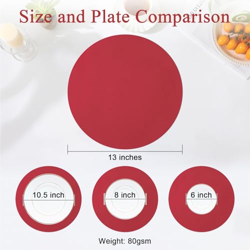 SHACOS 100 Pack 13 Inch Dark Red Disposable Round Placemats for Events - 2 Pack