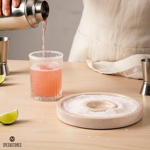 Marble Salt Rimmer Set for Cocktails - 6 Inch Glass Rimmer Tray for Margaritas & Drinks