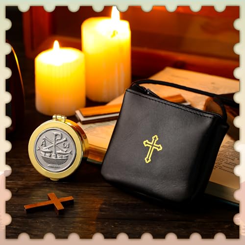 Communion Pyx Box and Cross Rosary Pouch Set with Shoulder Strap