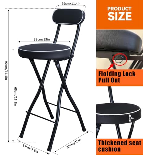 Folding Bar Stool with Backrest, Padded Counter Height Portable Chair