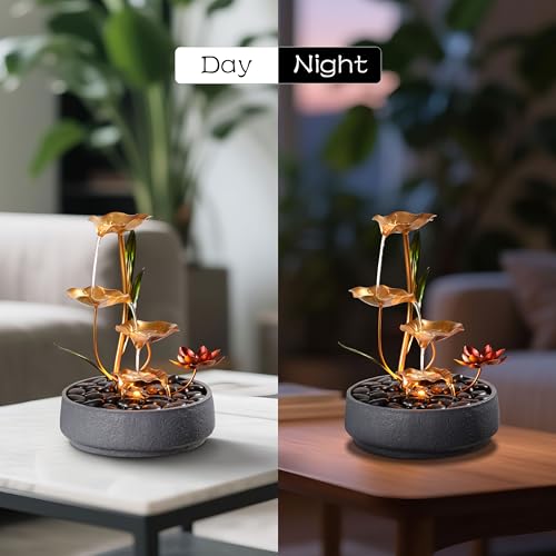 4-Tier Lotus Tabletop Water Fountain - Zen Meditation Desk Decor for Home