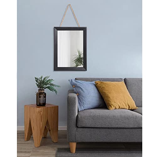 Rustic Rectangular Wall Mirror, 12x16 inch Wood Framed Hanging Mirror