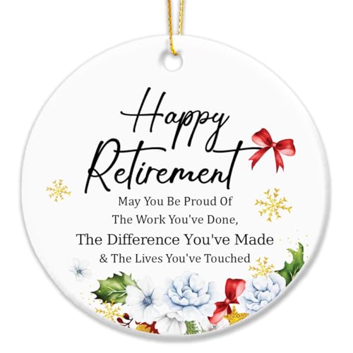 May You Be Proud of the Work Retirement Gift Ornament - Inspirational Christmas Ceramic Hanging Ornament with Golden Ribbon (Ruvoty)