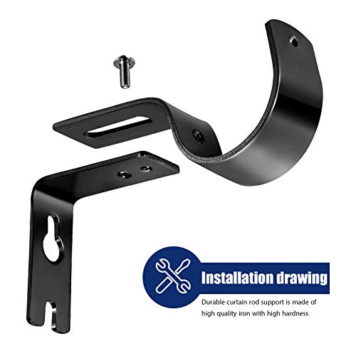 Adjustable Curtain Rod Brackets - 6 Pack Black Metal Wall Mount Holders