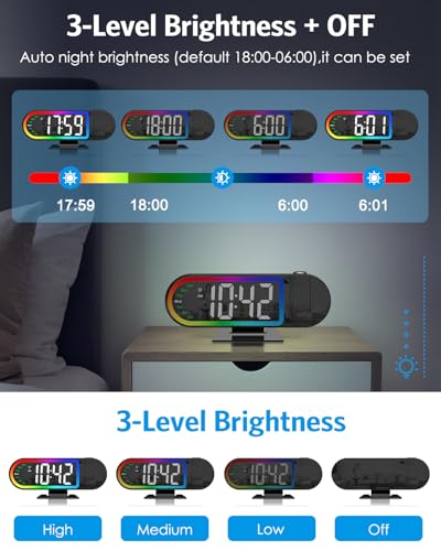 Projection Alarm Clock with 17-Color Ambient Light and 8.5-Inch Display