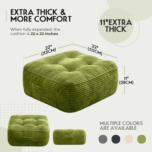 11-Inch Thick Square Floor Pillow with Washable Corduroy Cover