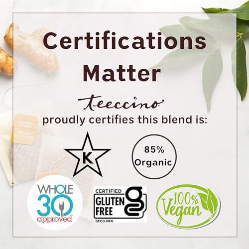 Teeccino Dandelion Caramel Nut Tea - Caffeine Free, Roasted Herbal Tea with Prebiotics, 3x More Herbs than Regular Tea Bags, Gluten Free - 50 Tagless Eco-Friendly Tea Bags