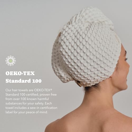 KOSMU Organic Japanese Cotton Hair Towel Wrap Shell White for Women – Quick-Dry Head Turban, Extra Large for Long & Curly Hair