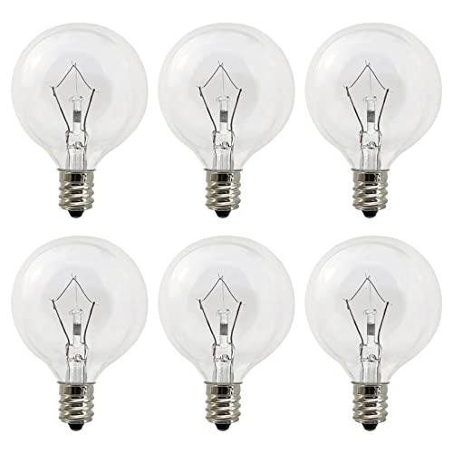 25W G50 Wax Warmer Replacement Light Bulbs - E12 Candelabra Base, 6 Pack