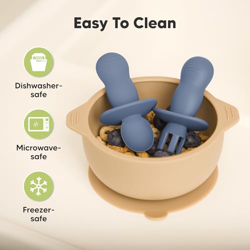 Silicone Baby Spoon and Fork Set for Self Feeding and Weaning