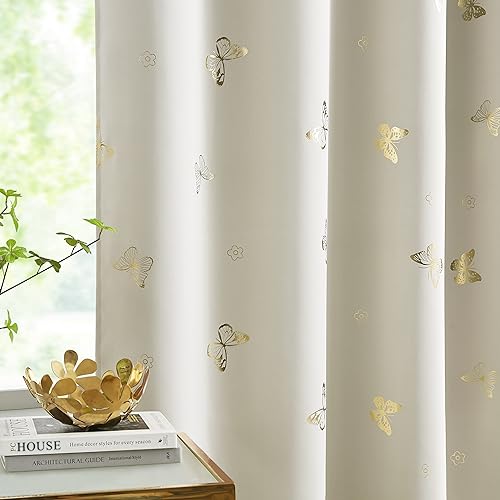 Butterfly Print Blackout Curtains - 84-Inch Thermal Insulated Window Panels