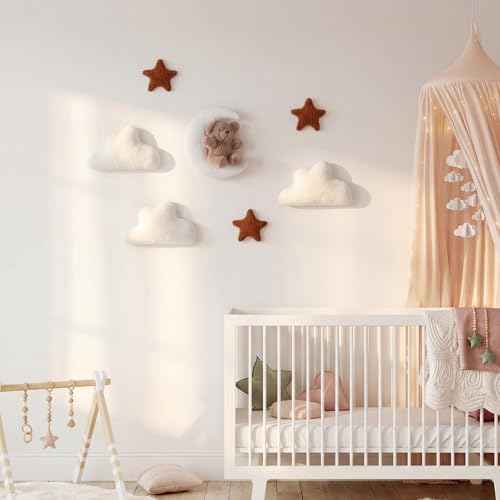 7-Piece Teddy Bear Nursery Wall Decor Set - Moon, Clouds, and Stars