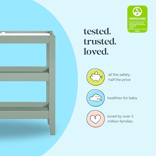 Colby Changing Table with Storage Shelves and Waterproof Pad, Light Sage