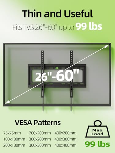 USX MOUNT Low Profile Tilt TV Wall Mount for 26-60 Inch TVs up to 99lbs - Universal VESA Compatibility