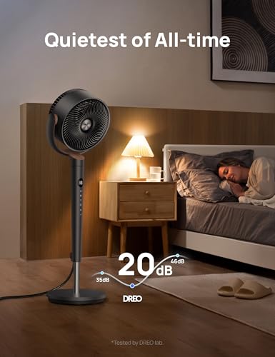 DREO Pedestal Fan for Bedroom, 120° Oscillating Quiet Floor Fan with DC Motor