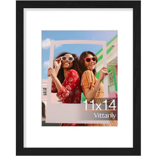 Black 11x14 Picture Frame with Mat for 8x10 Photo, Wall Mount Display
