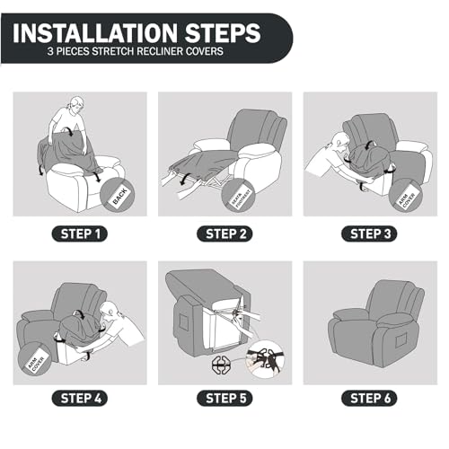 Stretch Recliner Chair Covers - Plush Fabric Slipcovers for 1 Seater, Light Gray