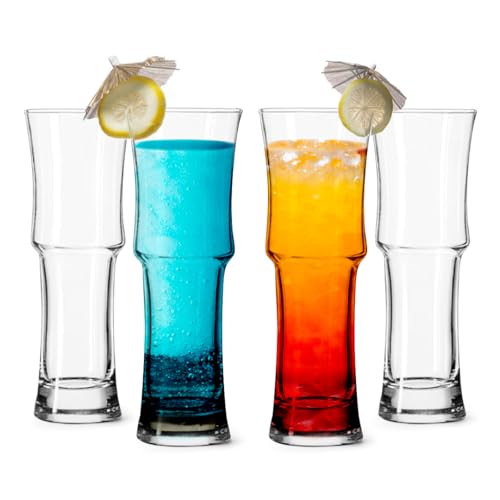 LEMONSODA Tall Napoli Hurricane Cocktail Glasses Set of 4 - 15oz Crystal Drinkware for Home & Bar