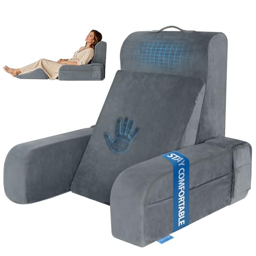 Ergonomic Reading Pillow with Memory Foam, 19" Gray Back Rest