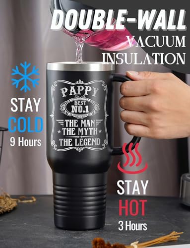 40oz Stainless Steel Tumbler with Handle - Gift for Dad from Kids, Keeps Drinks Hot/Cold, Lid & Straw