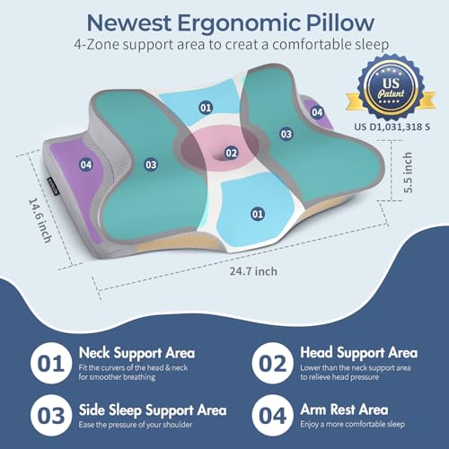 Ergonomic Cervical Pillow for Neck Pain Relief - Cooling Memory Foam