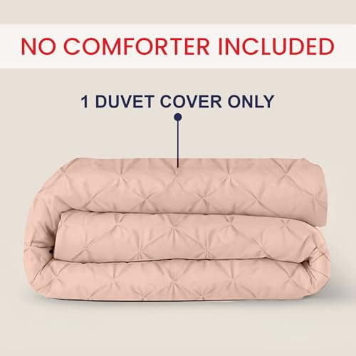 Queen/Full Size Pintuck Duvet Cover - 100% Egyptian Cotton - 1000 Thread Count - Zipper Closure - Peach 90" x 90"