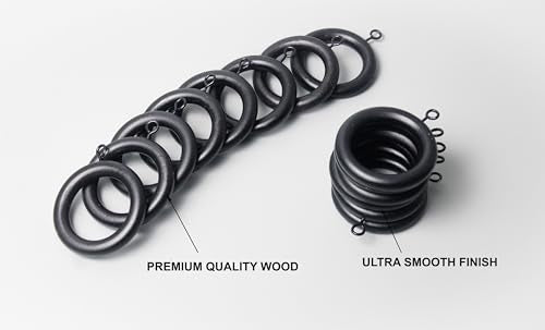 Handmade Wooden Curtain Rings - 1.5 Inch Black Wood Drapery Rings (24 Pack)
