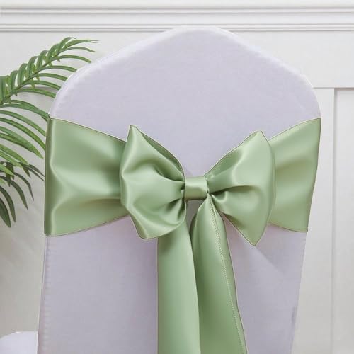 Sage Green Satin Chair Sashes - 50 Pack Ribbon Ties for Wedding & Events