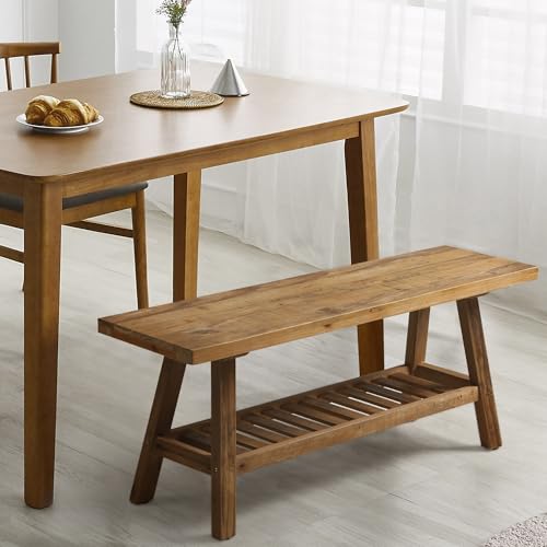 43.3-Inch Reclaimed Solid Wood Entryway Bench with Storage Shelf