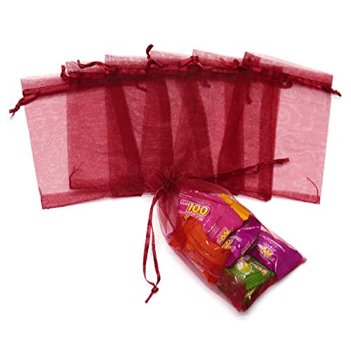 Bezall 100Pcs Large 8x12 Inch Wine Red Organza Bags – Drawstring Gift Pouches for Wedding, Christmas & Party Favors