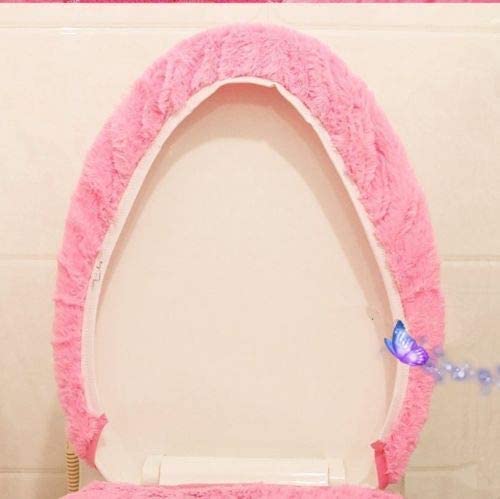 Cute Pink 4-Piece Bathroom Set - Non-Slip Bath Mat & Toilet Lid Cover