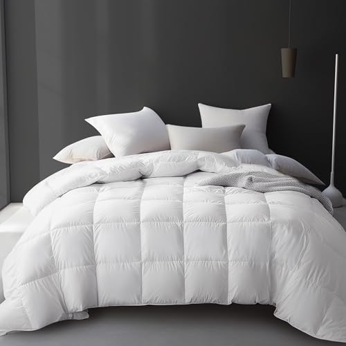 Oversized King Size White Goose Down Comforter - 100% Cotton, All Season Duvet Insert, Medium Warmth, 108x98 Inch