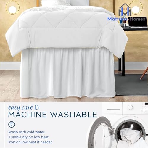 Twin XL Dorm Bed Skirt with 46-Inch Drop & Split Corners - White Dust Ruffle