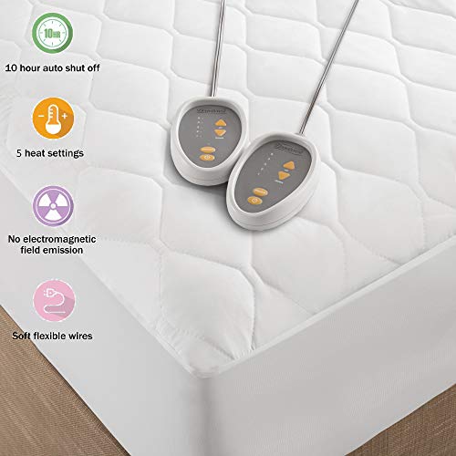 Heated Mattress Pad - Electric Bed Warmer with 5 Heat Settings, Auto Shut Off, Machine Washable, Queen Size