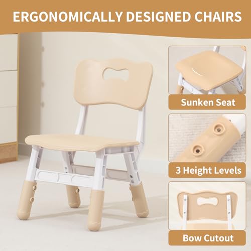 Hulaibit Toddler Table & Chairs Set with Graffiti Desktop - Height-Adjustable Kids Study Furniture, Burlywood Wood Grain