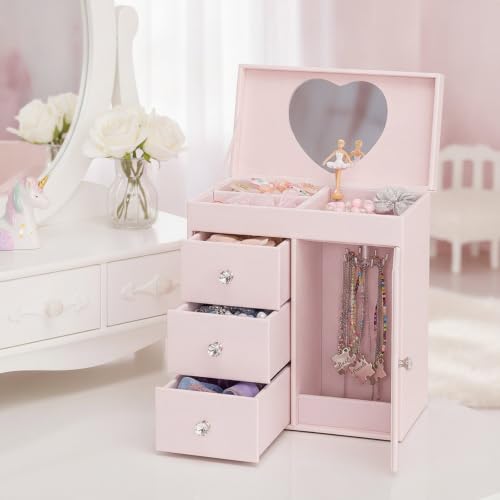 Musical Jewelry Box for Girls with Spinning Ballerina and Mirror, Pink