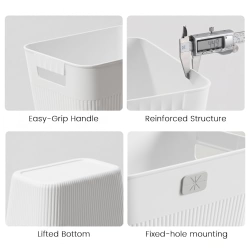 Slim Plastic Trash Can 3-Pack, 2.2 Gallon White Wastebasket with Bags