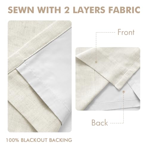 100% Blackout Linen Curtains - Pinch Pleat Design, 40x84 Inches, 2 Panels