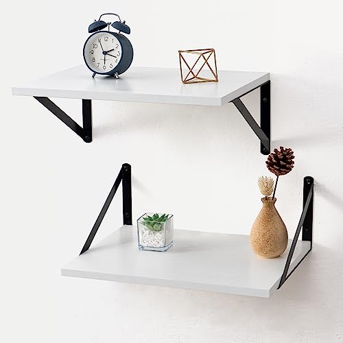 16x12 Inch Deep Floating Wall Shelves - Set of 2 Heavy Duty White Shelves