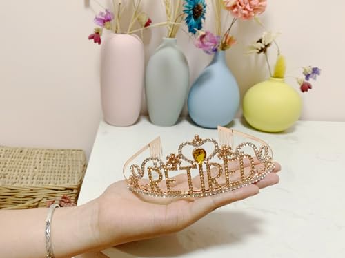 Retirement Party Decorations Set: Rose Gold Tiara and I Am Retired Sash