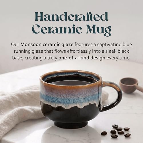 NOVA CERAMICS Monsoon 16oz Large Coffee Mug - Ceramic Drinkware with Handle