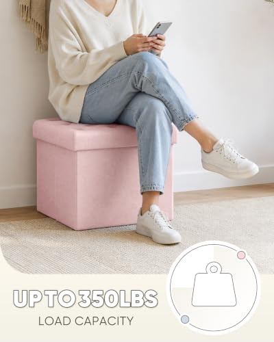 Velvet Tufted Storage Ottoman Cube - Foldable Footstool with Padded Lid