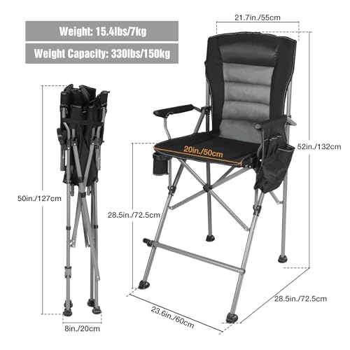 Extra Tall Folding Director Chair with Footrest, Portable Bar Height Seat