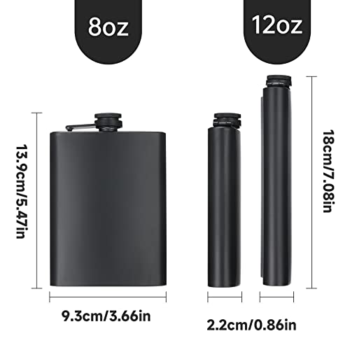 KABUDA 2 Pack Stainless Steel Hip Flasks 8 Oz & 12 Oz Leakproof Set