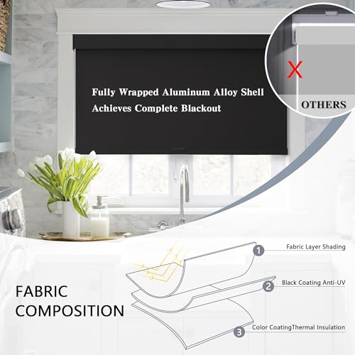 Cordless Blackout Roller Shade 34" W x 72" H, Thermal Insulated Window Blind