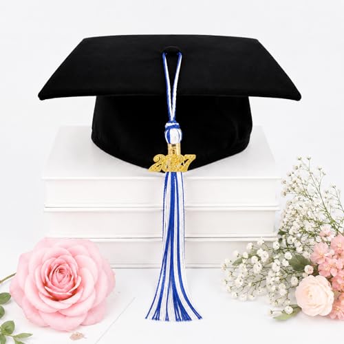 2027 Graduation Tassel Blue and White with Gold Charm for Cap