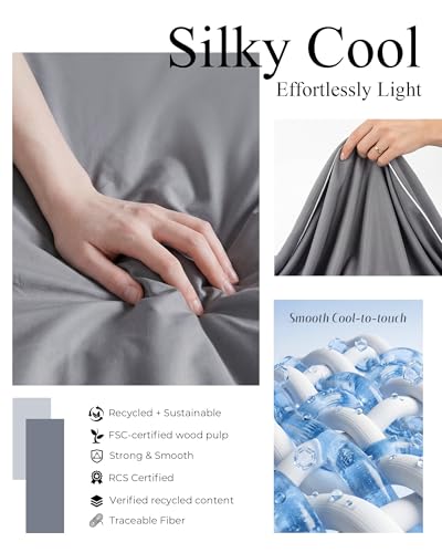 Cooling Comforter - Lightweight Down Alternative Blanket for Night Sweats, Queen 90x90 (Mist Gray)